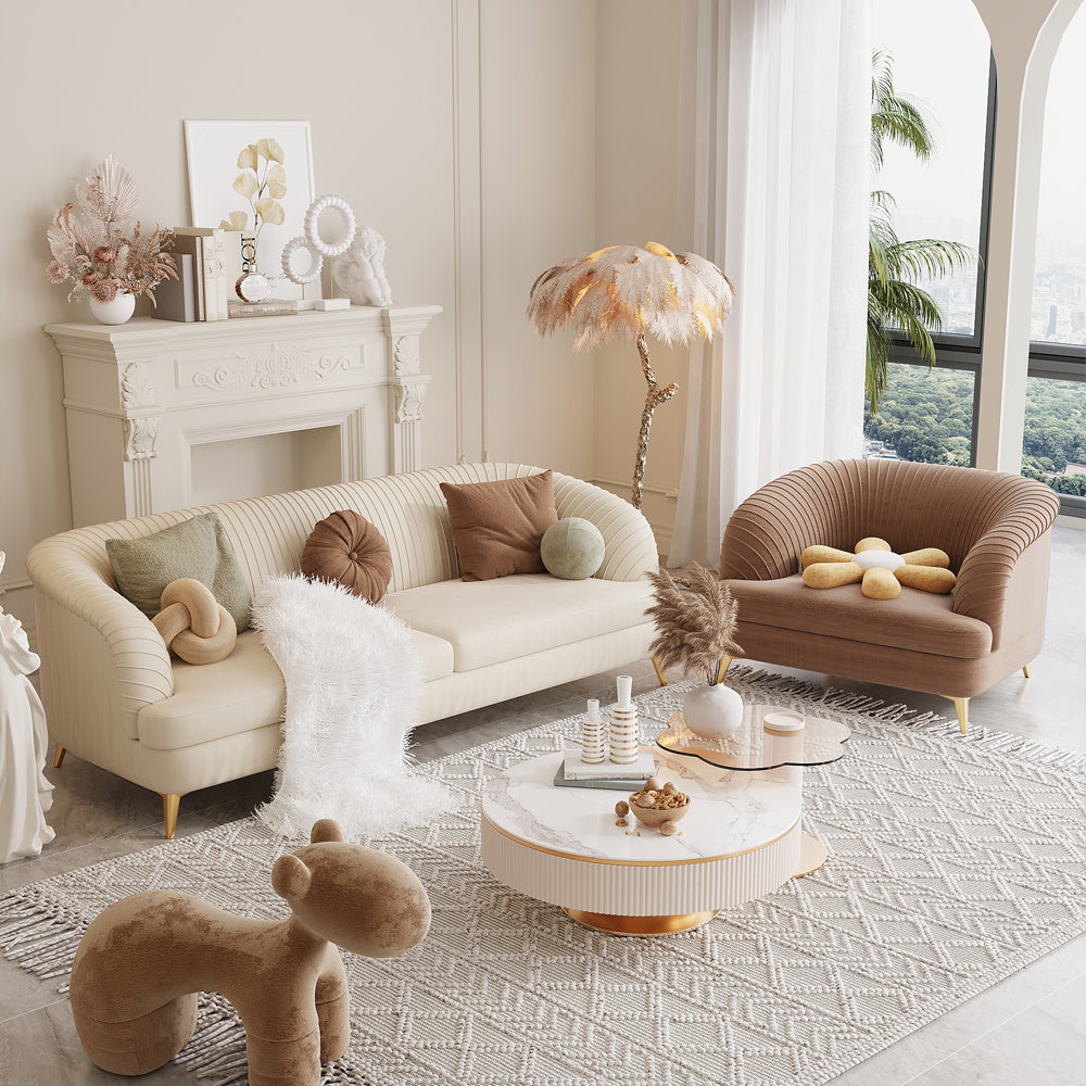 3-Seat Modern Tufted Velvet Sofa with Metal Feet