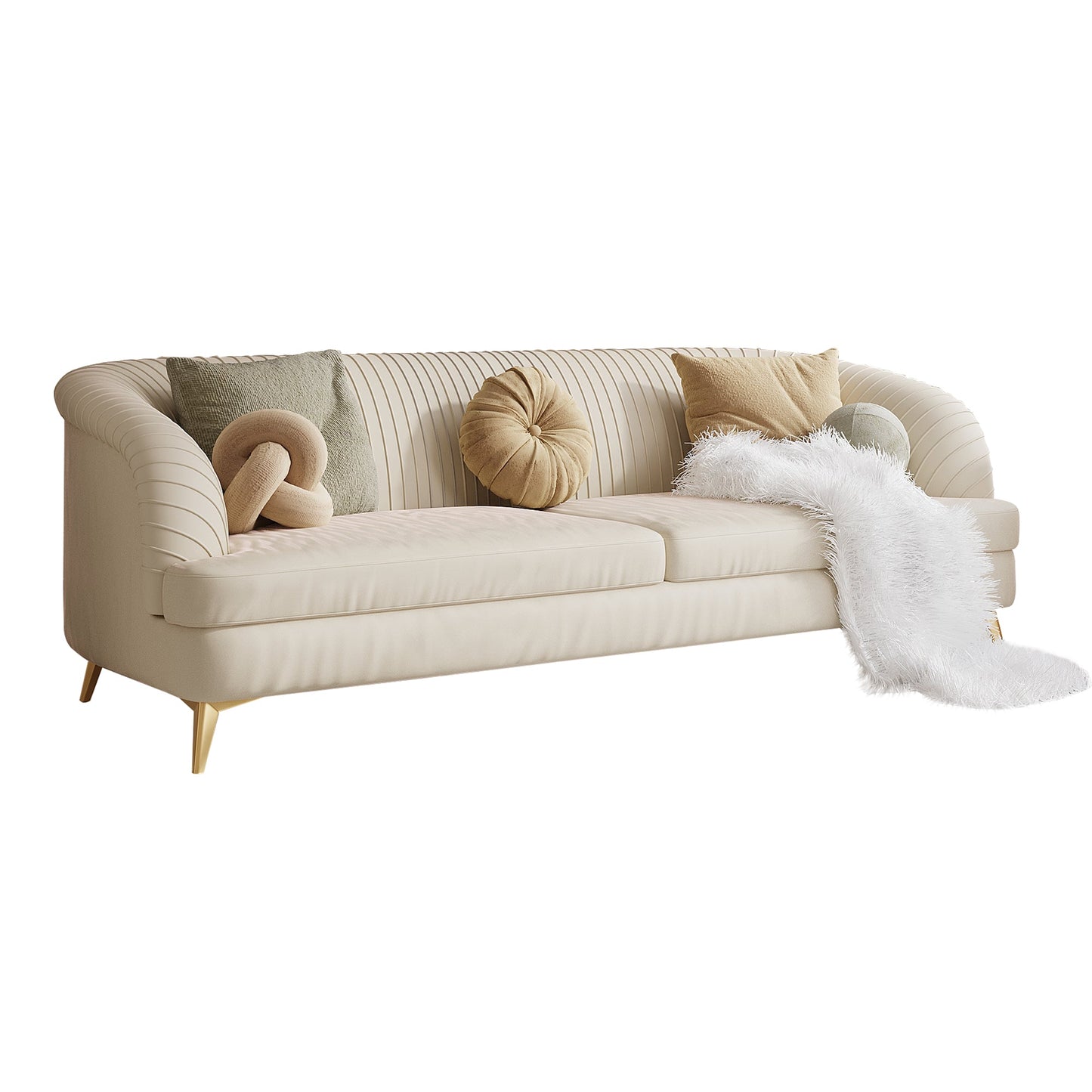 3-Seat Modern Tufted Velvet Sofa with Metal Feet