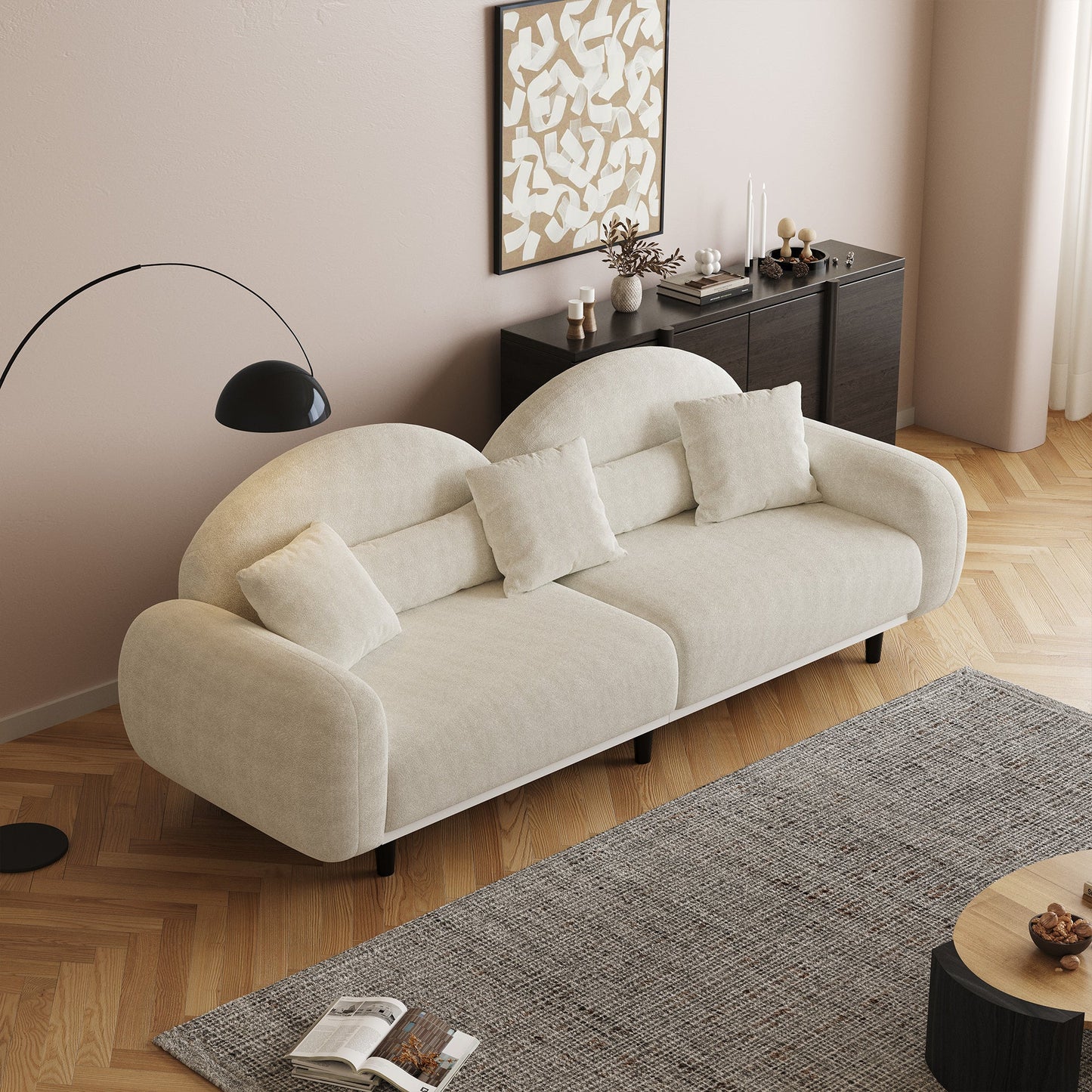 84" Sherpa Modern Upholstered Sofa