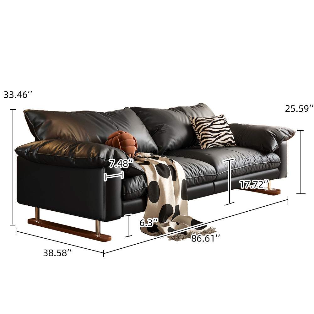 86.61" Faux Leather Sofa Vintage Style for Living Room
