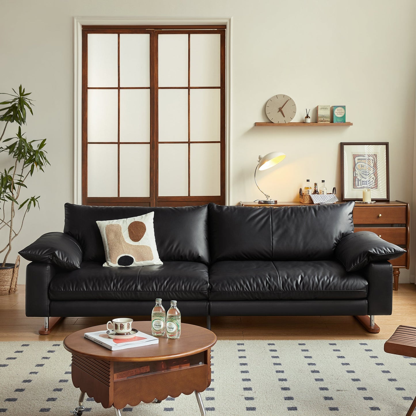 86.61" Faux Leather Sofa Vintage Style for Living Room