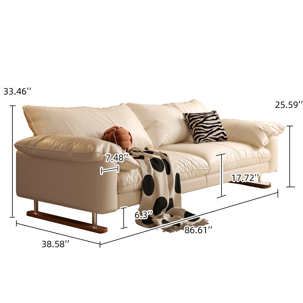 86.61" Faux Leather Sofa Vintage Style for Living Room