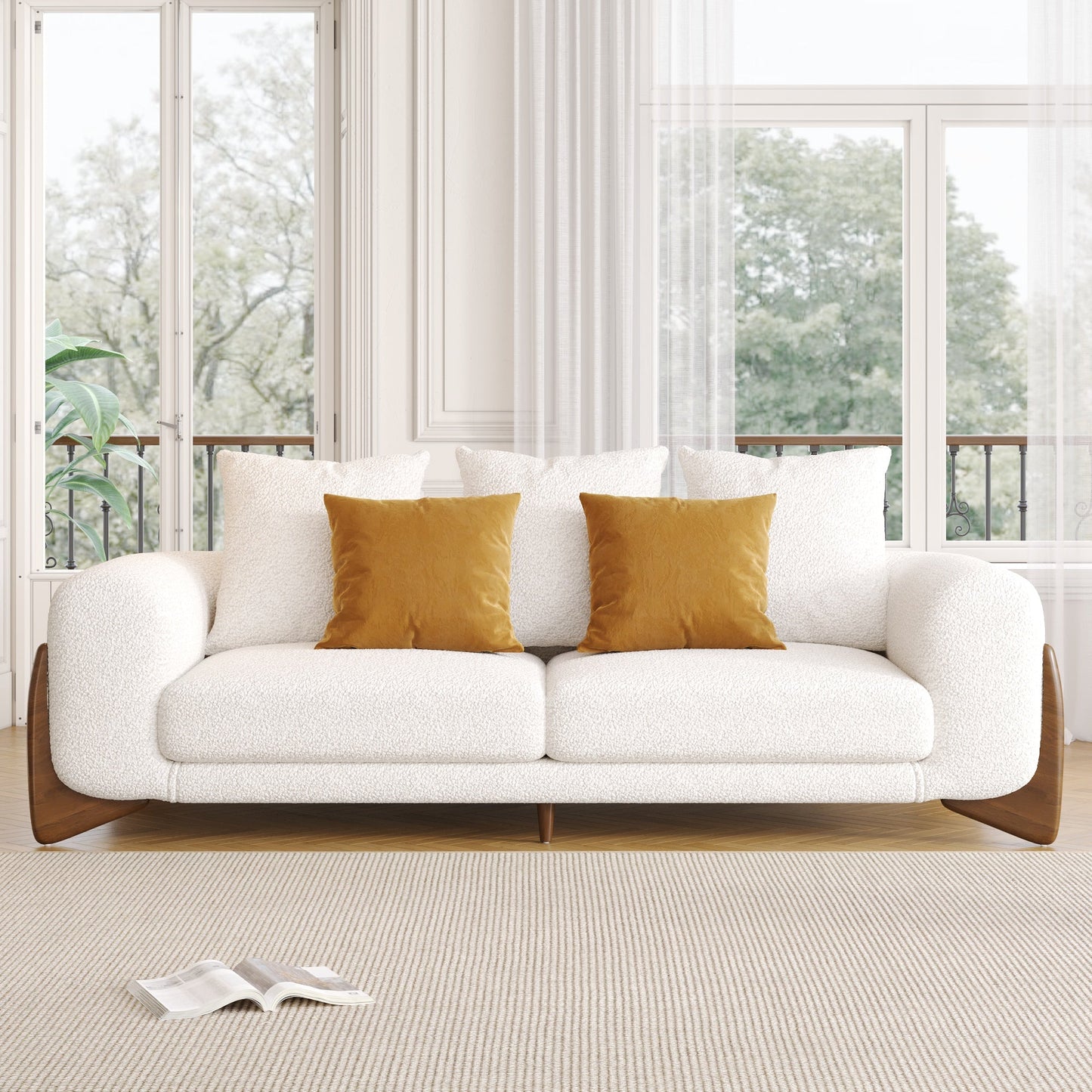 89 Inches Modern 3 seater sofa with Solid Wood Legs