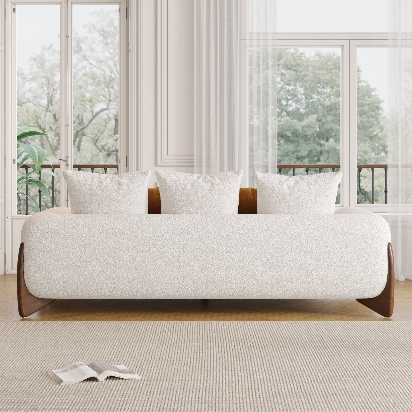 89 Inches Modern 3 seater sofa with Solid Wood Legs
