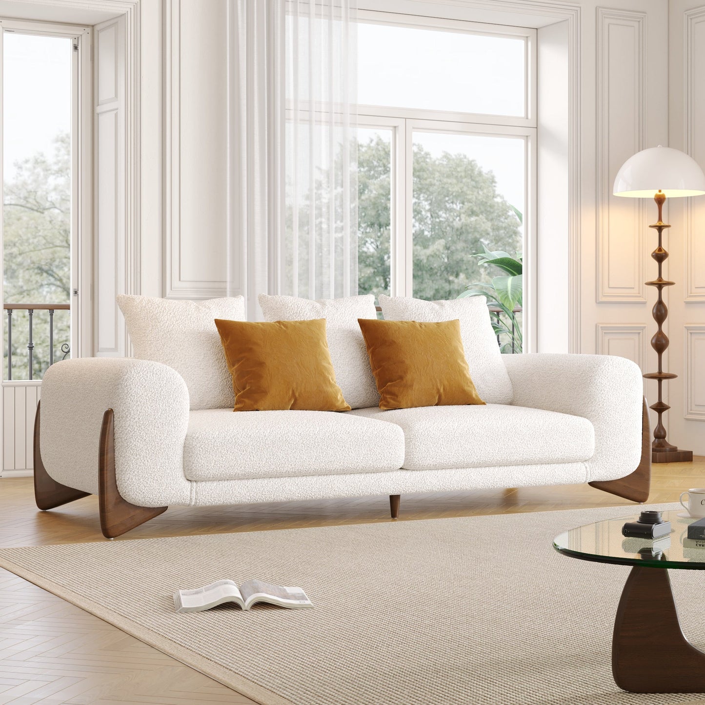 89 Inches Modern 3 seater sofa with Solid Wood Legs