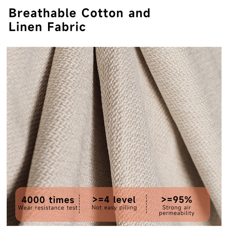 Beige Upholstered Sofa in Cotton Linen Fabric Solid Wood Frame