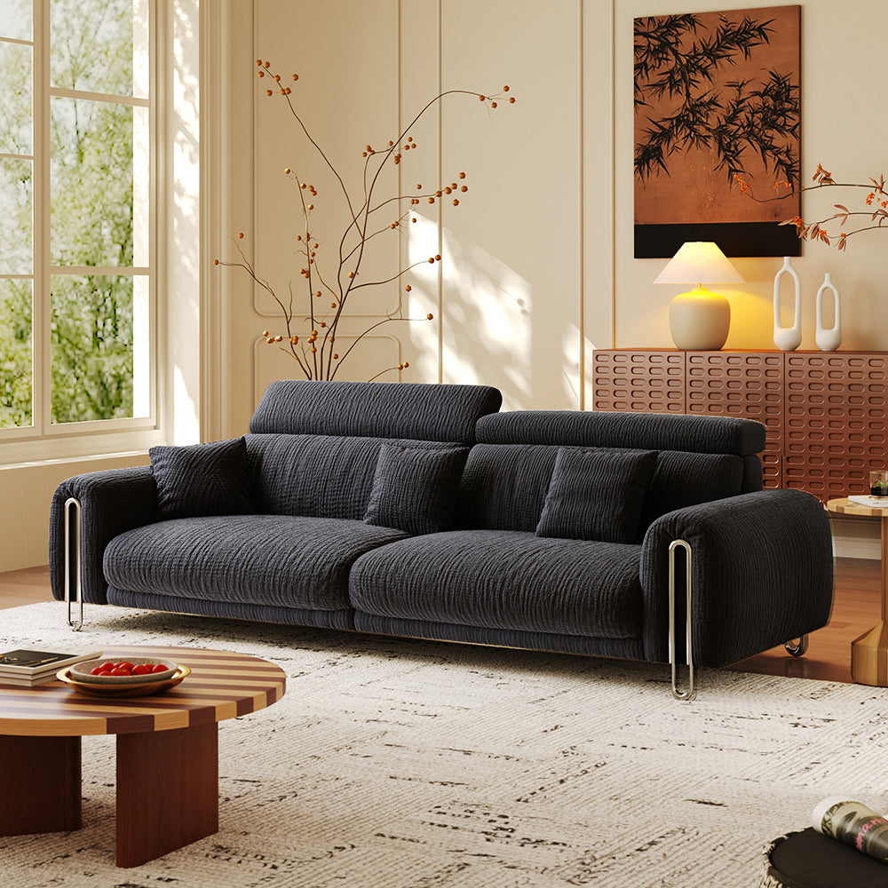 Green Chenille Big Comfy Couch – Adjustable Headrest, Water-Resistant