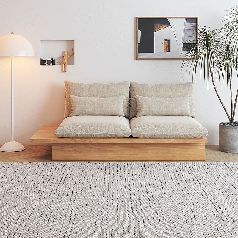 Cotton Linen Beige Sofa With Wood Frame & Storage Underneath
