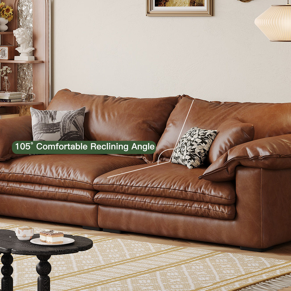 Faux Leather Sofa Brown Vintage Living Room Sofa