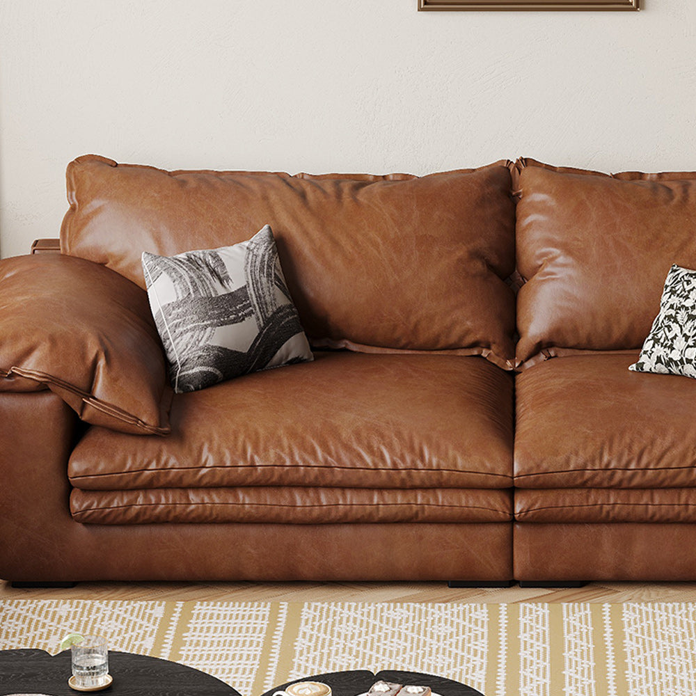Faux Leather Sofa Brown Vintage Living Room Sofa