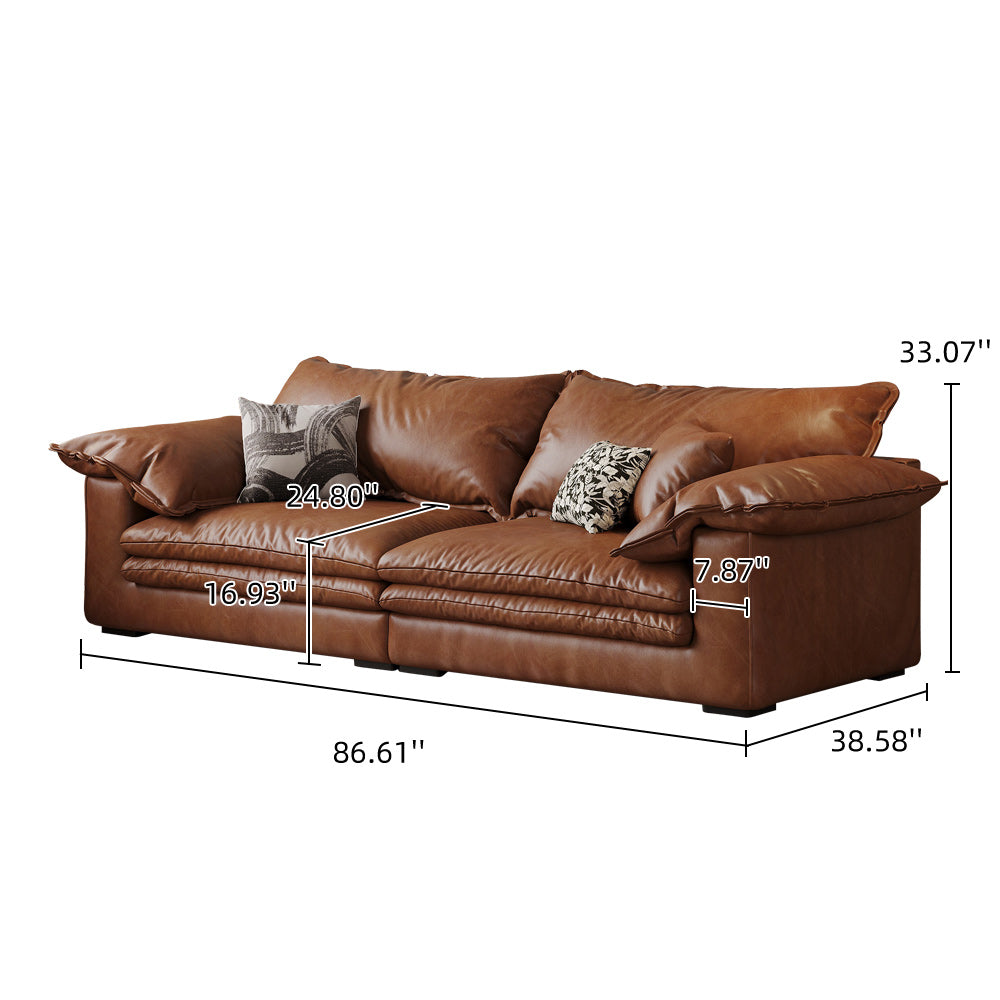 Faux Leather Sofa Brown Vintage Living Room Sofa