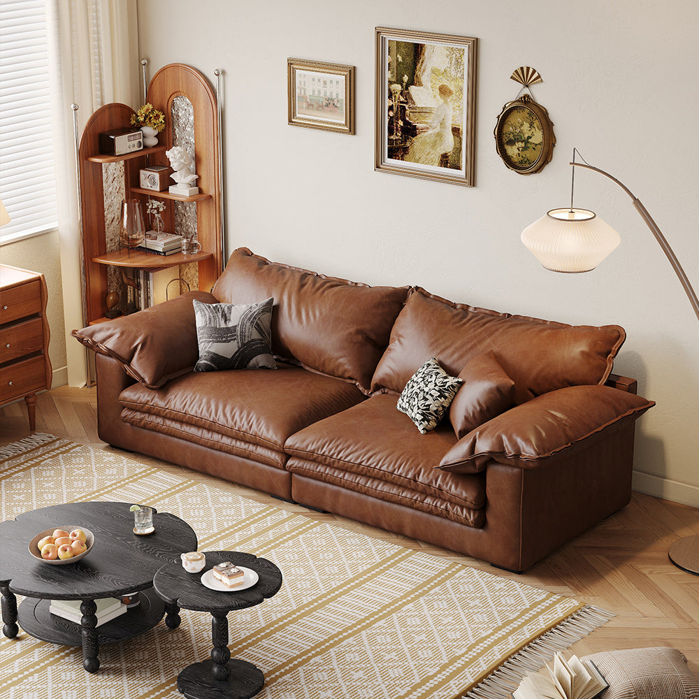 Faux Leather Sofa Brown Vintage Living Room Sofa