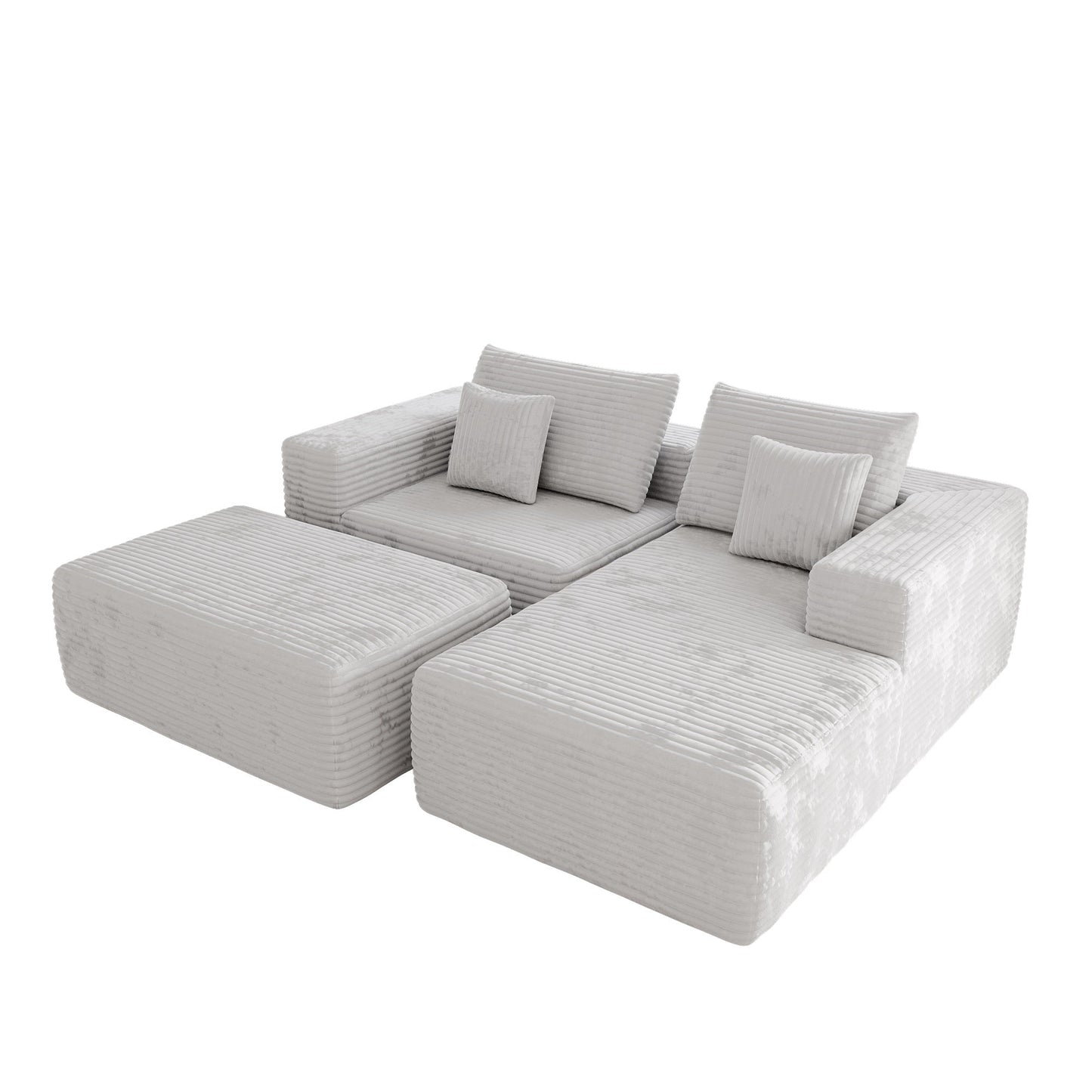 L-shape Beige Color Corduroy Sofa with Ottoman