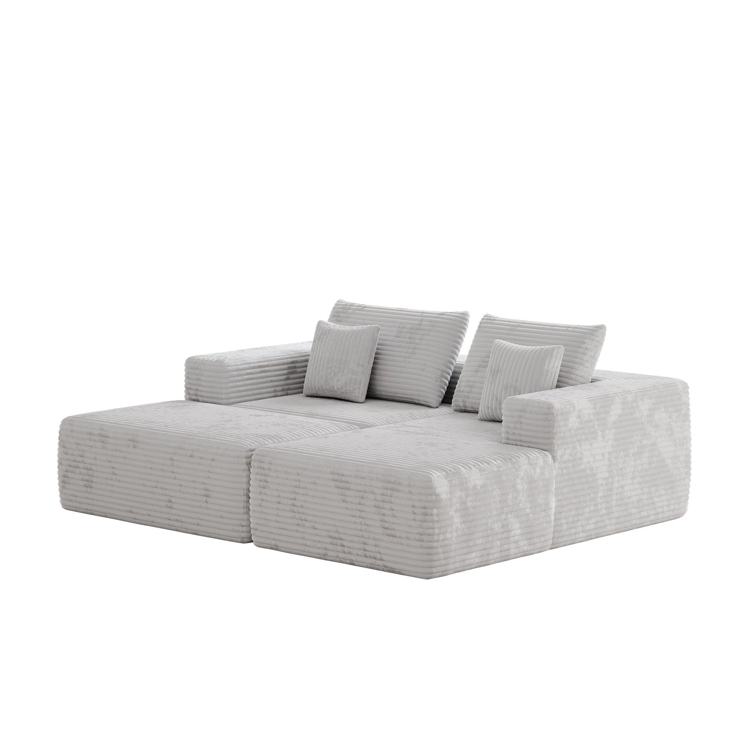 L-shape Beige Color Corduroy Sofa with Ottoman