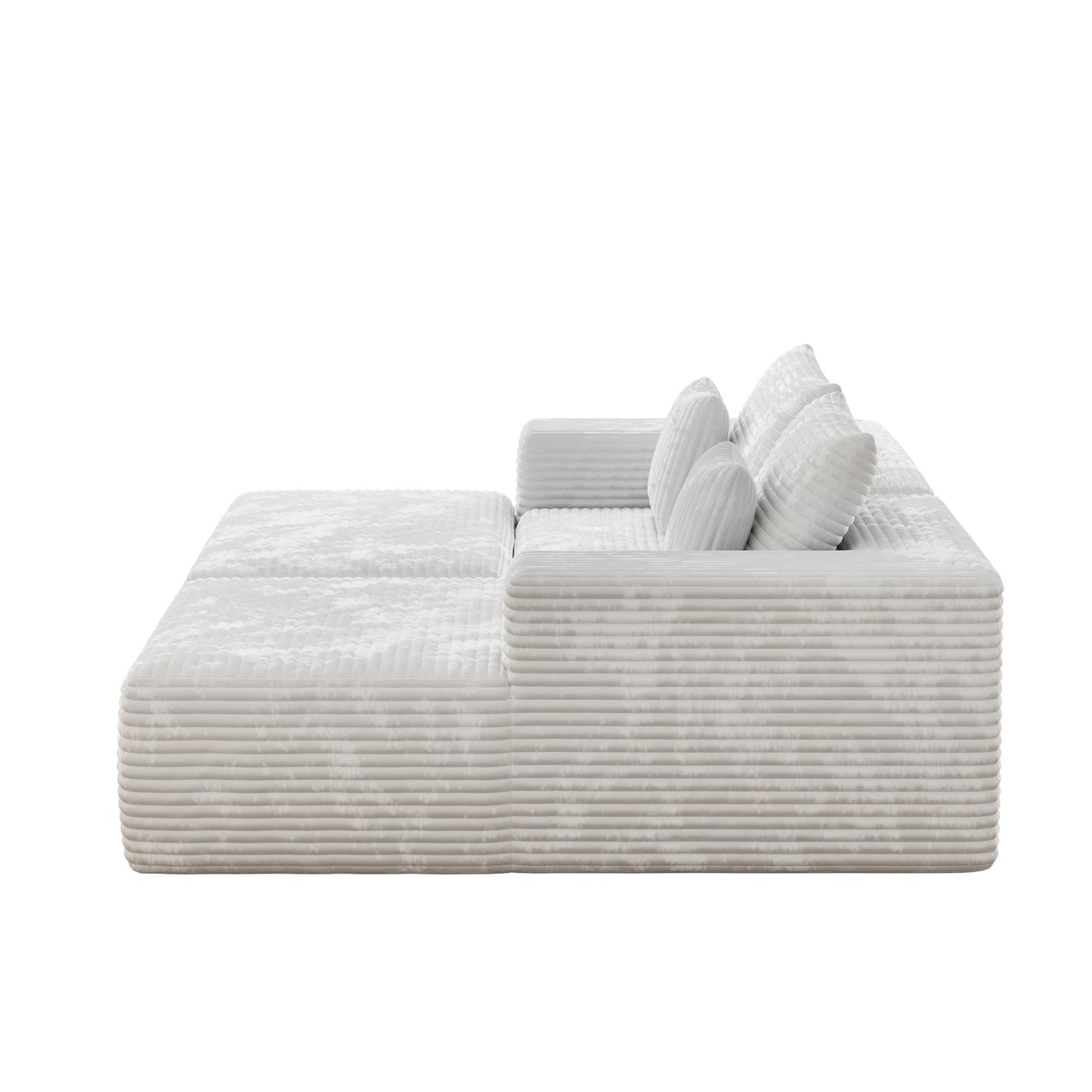 L-shape Beige Color Corduroy Sofa with Ottoman
