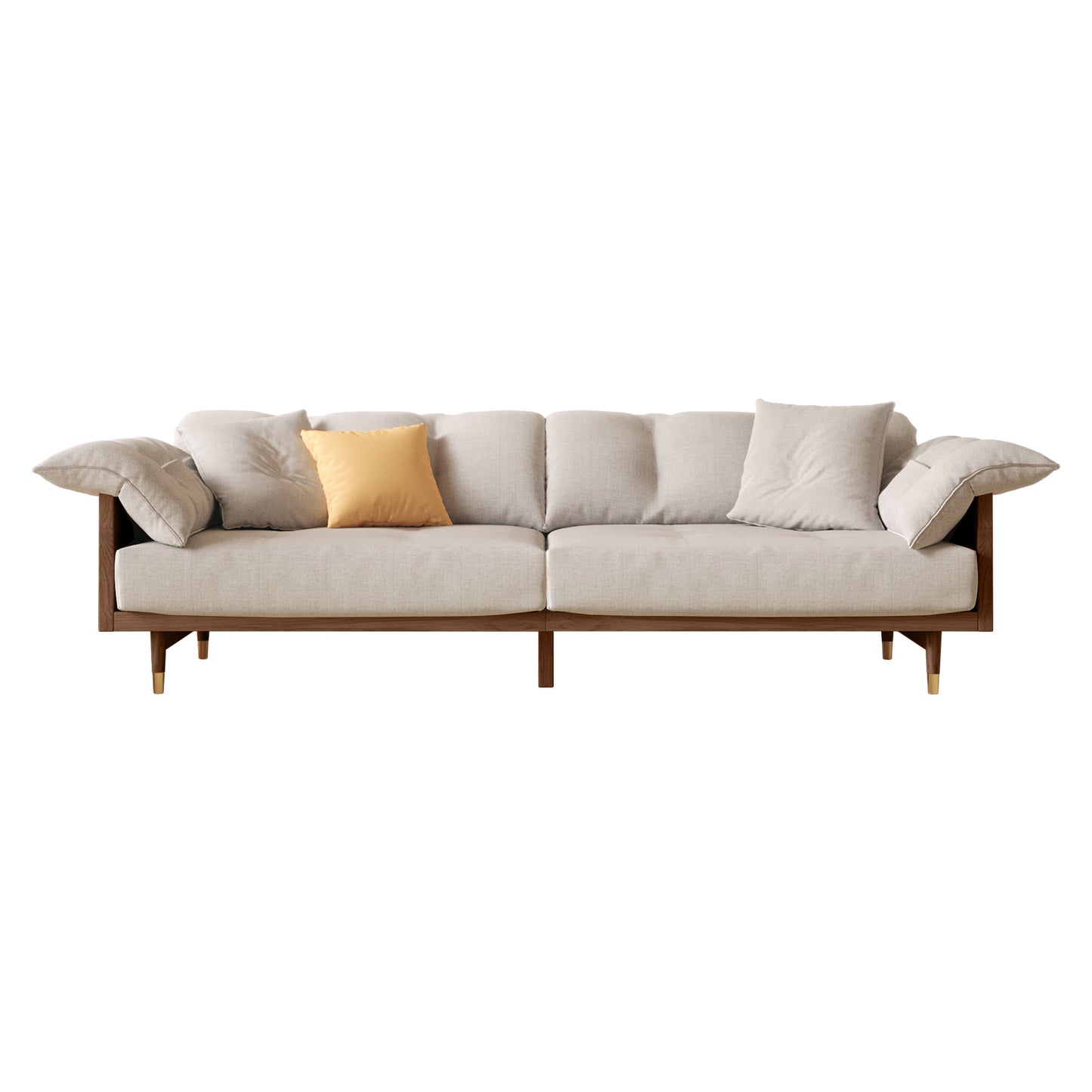 Modern 3-Seat Upholstered Cotton Linen Sofa Solid Wood Frame Sofa