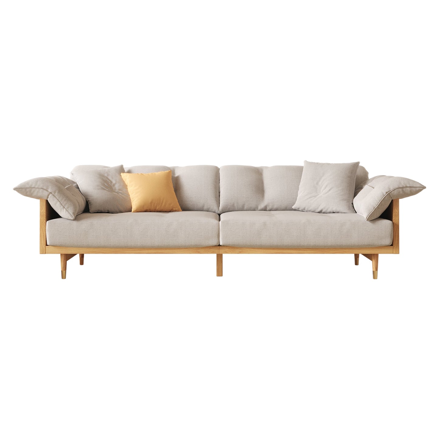 Modern 3-Seat Upholstered Cotton Linen Sofa Solid Wood Frame Sofa