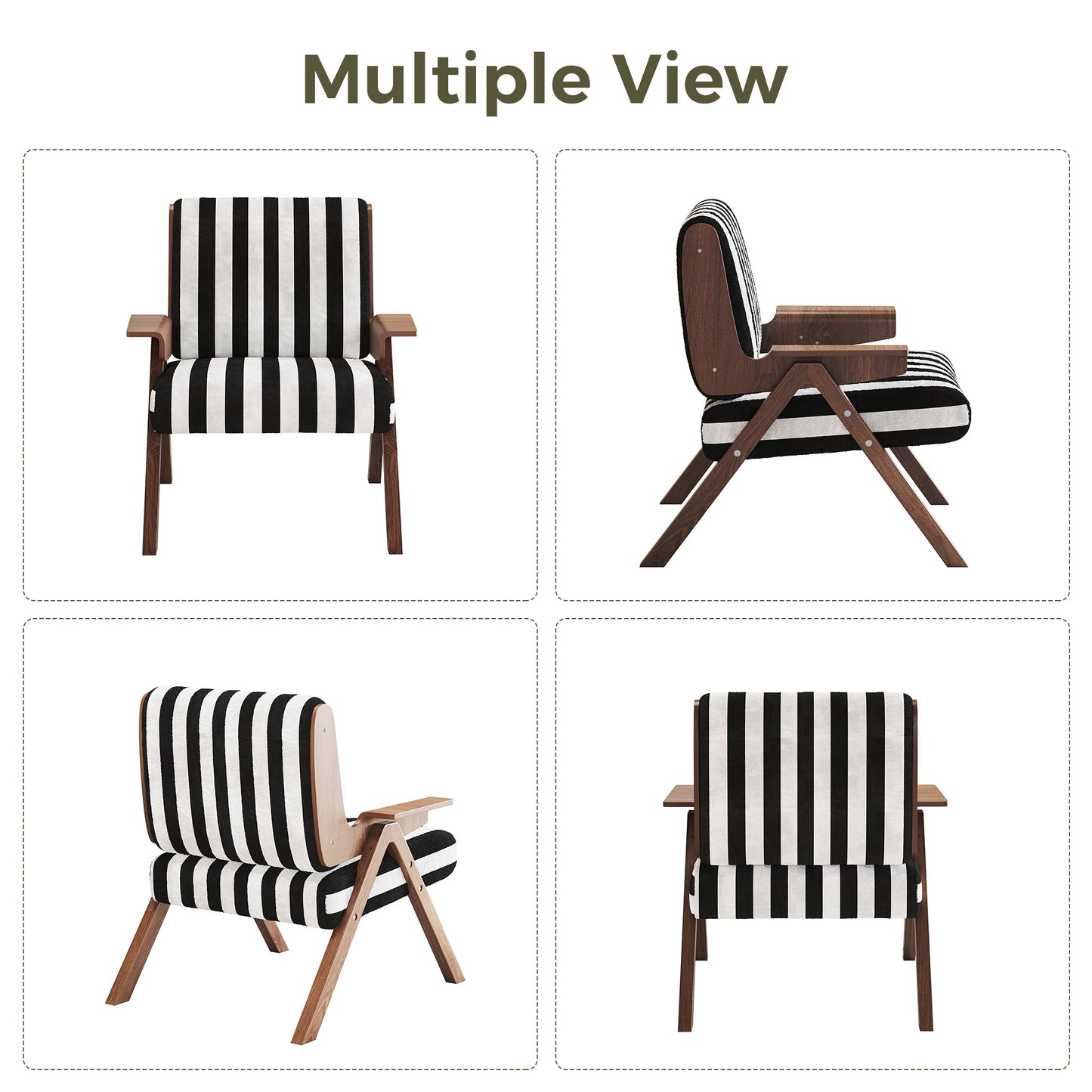 Modern Accent Sofa Armchair White With Black Stripes