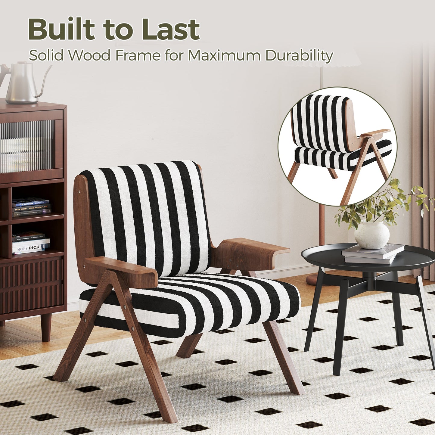 Modern Accent Sofa Armchair White With Black Stripes