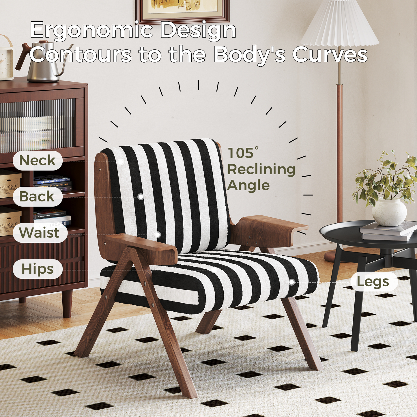 Modern Accent Sofa Armchair White With Black Stripes