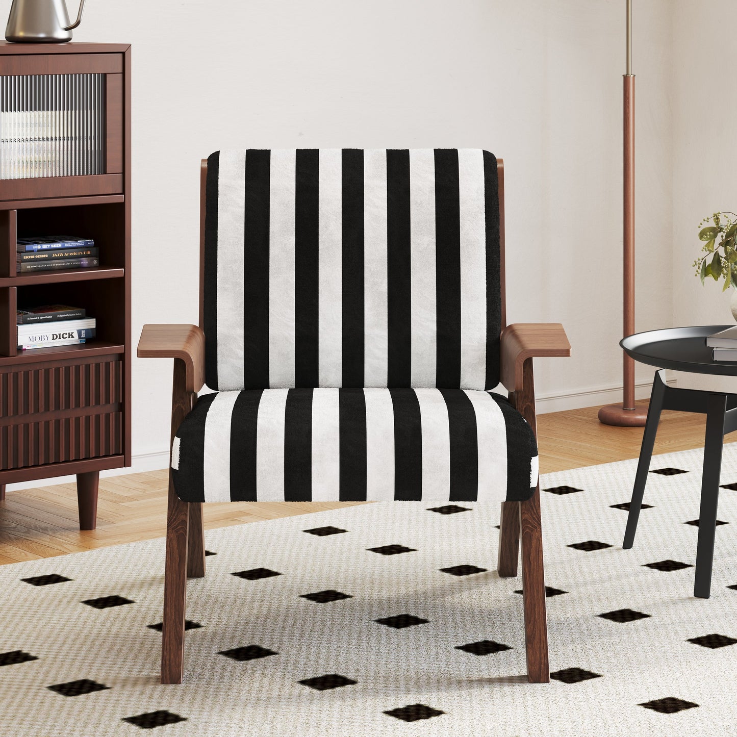 Modern Accent Sofa Armchair White With Black Stripes
