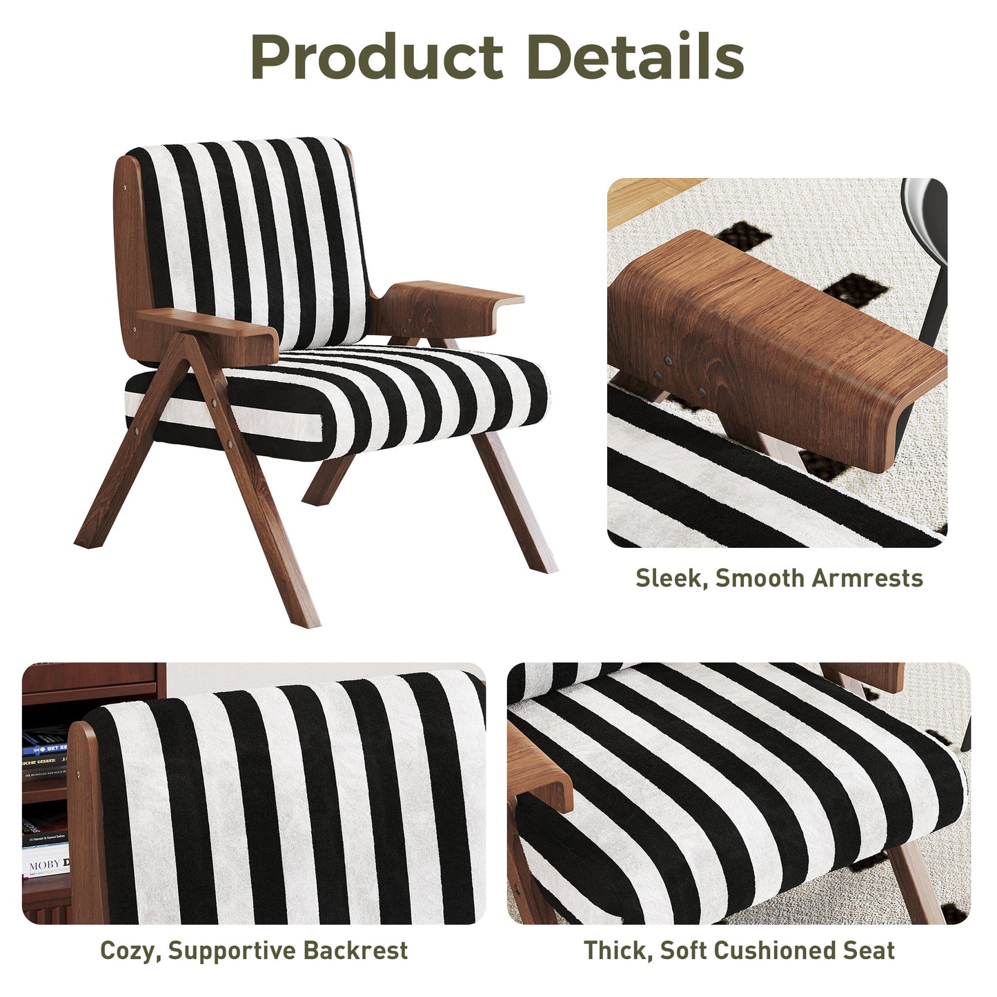 Modern Accent Sofa Armchair White With Black Stripes
