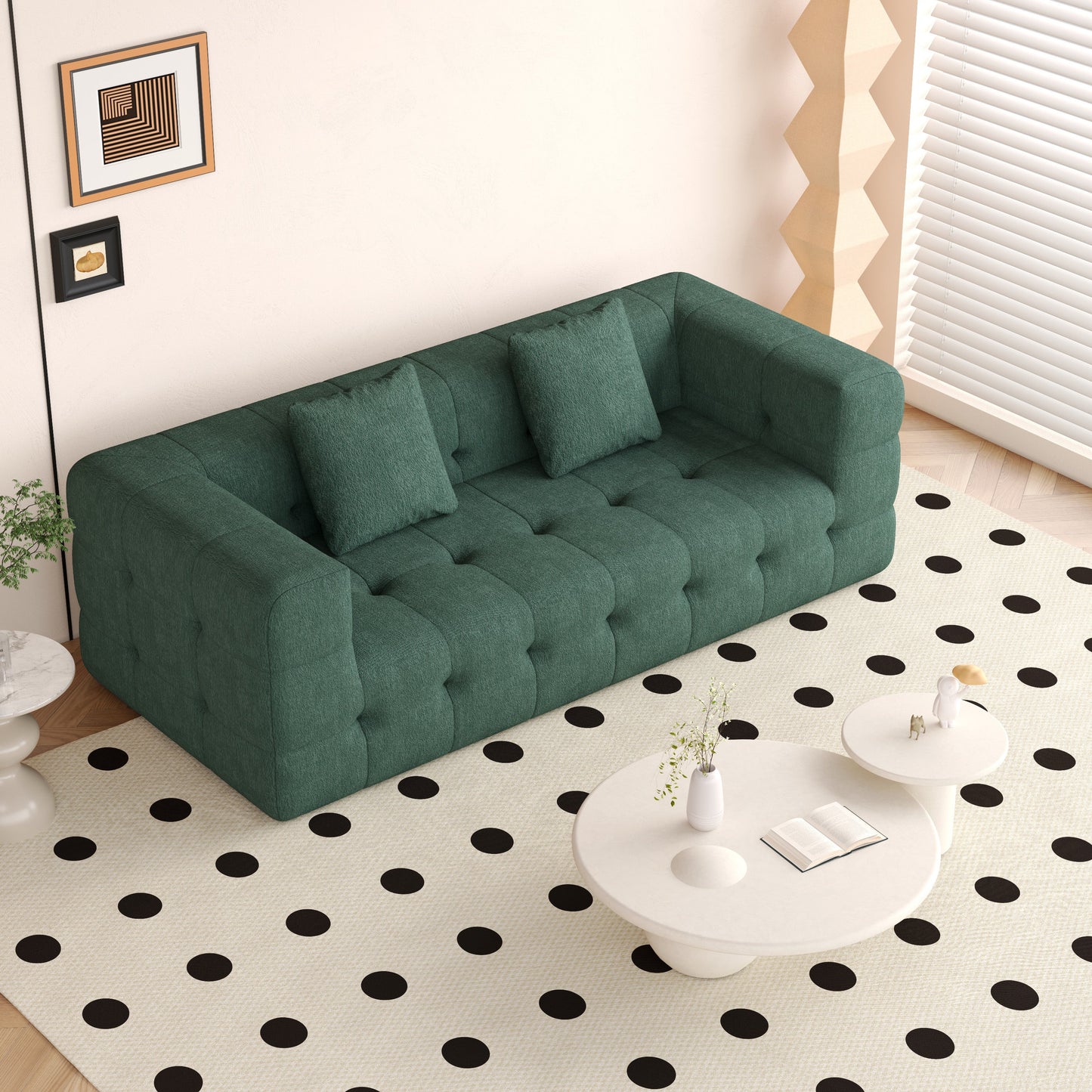 Modern Green Love Seat Sofa with Chenille Velve Fabric