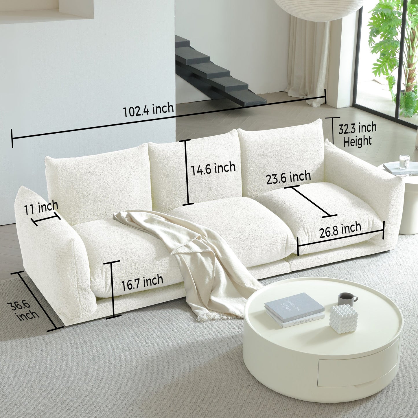 Modern Modular Cloud Sectional Couch Lambswool Fabric Chaise Oversized Sofa