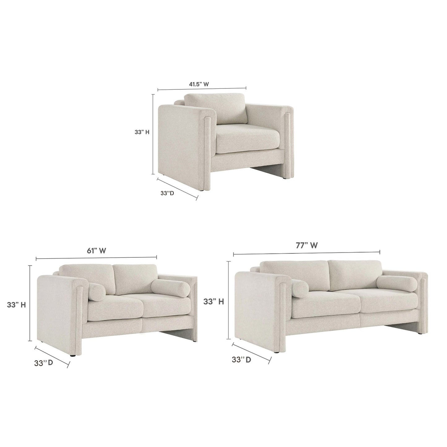 77" Three-seater Fabric Sofa for Living Room