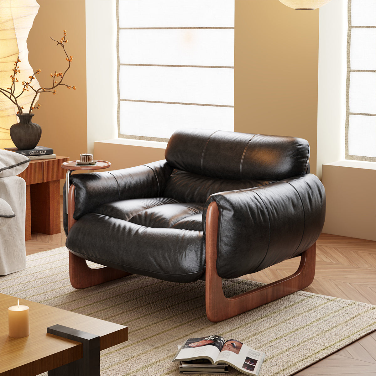 Single Leather Leisure Sofa with Black & Brown Options