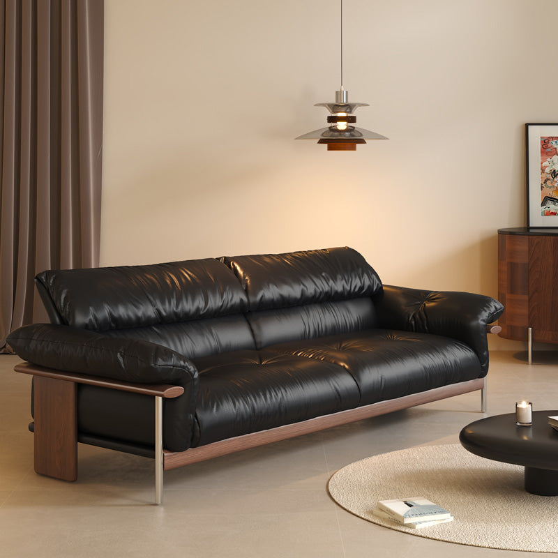 Three-Seater Sofa with Straight-Line Design & Top-grain Leather Upholstery