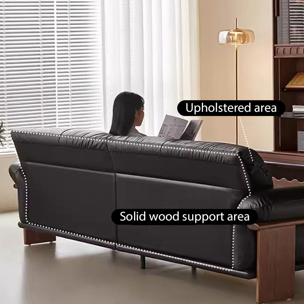 Three-Seater Sofa with Straight-Line Design & Top-grain Leather Upholstery