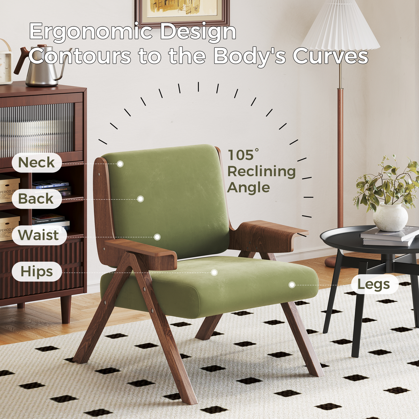 Upholstered Velvet Leisure Chair with Armrest