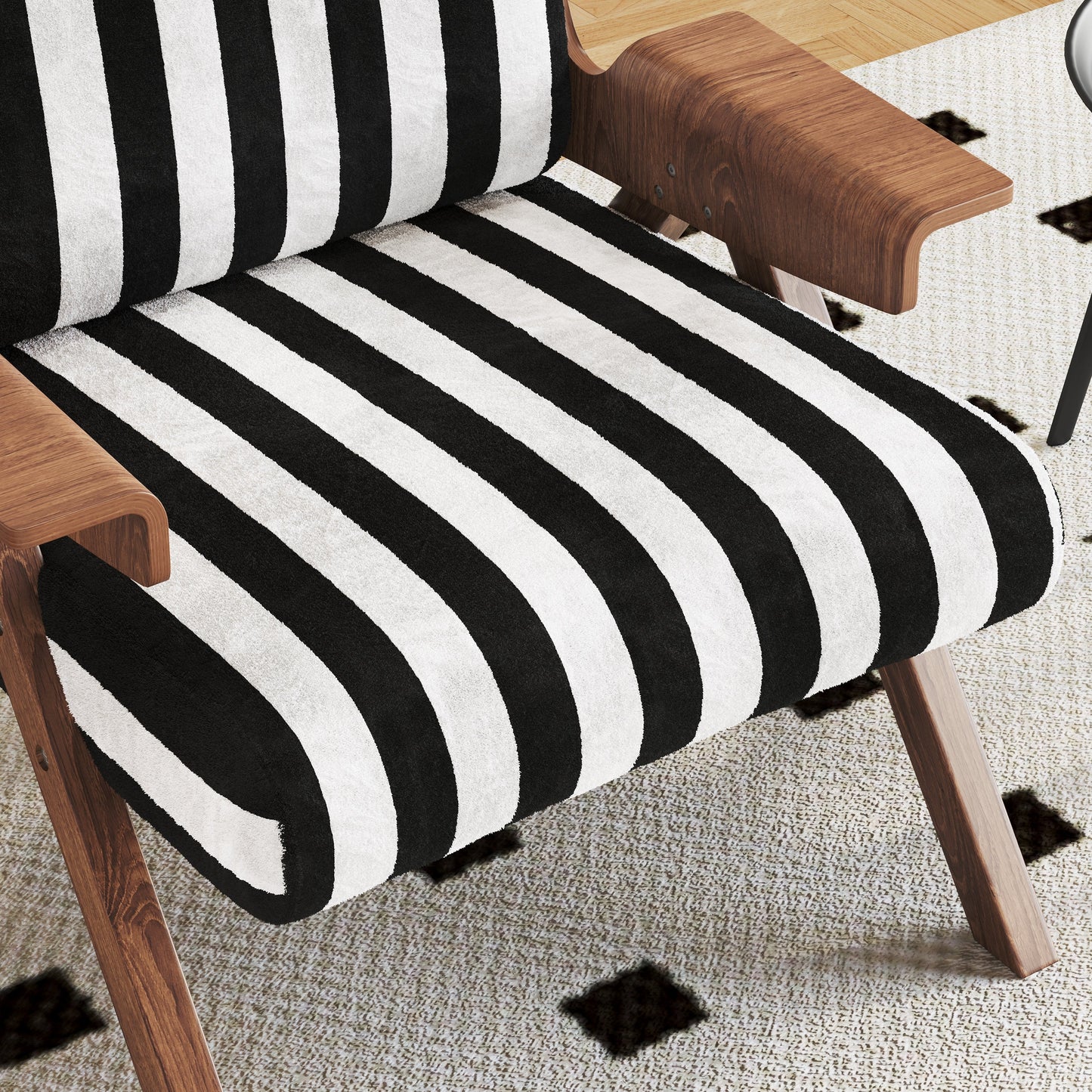Modern Accent Sofa Armchair White With Black Stripes
