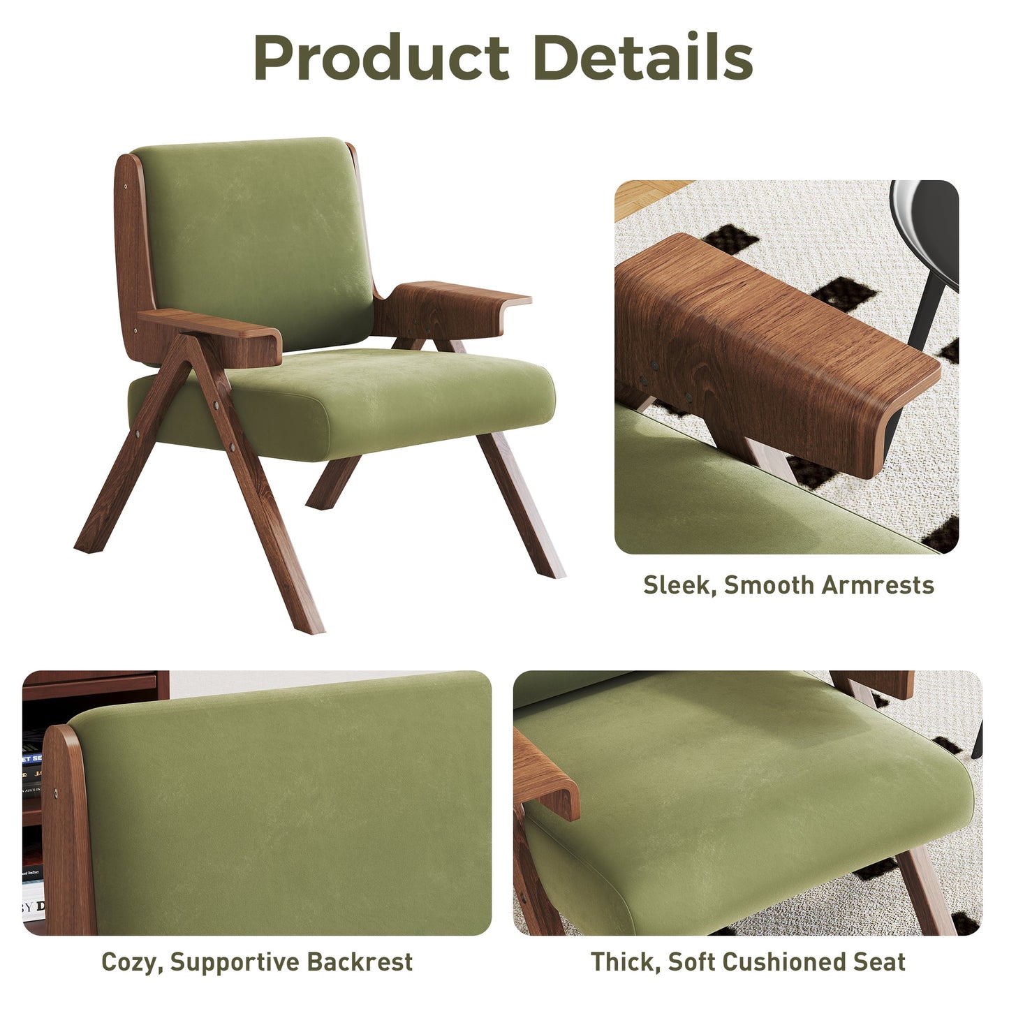 Upholstered Velvet Leisure Chair with Armrest