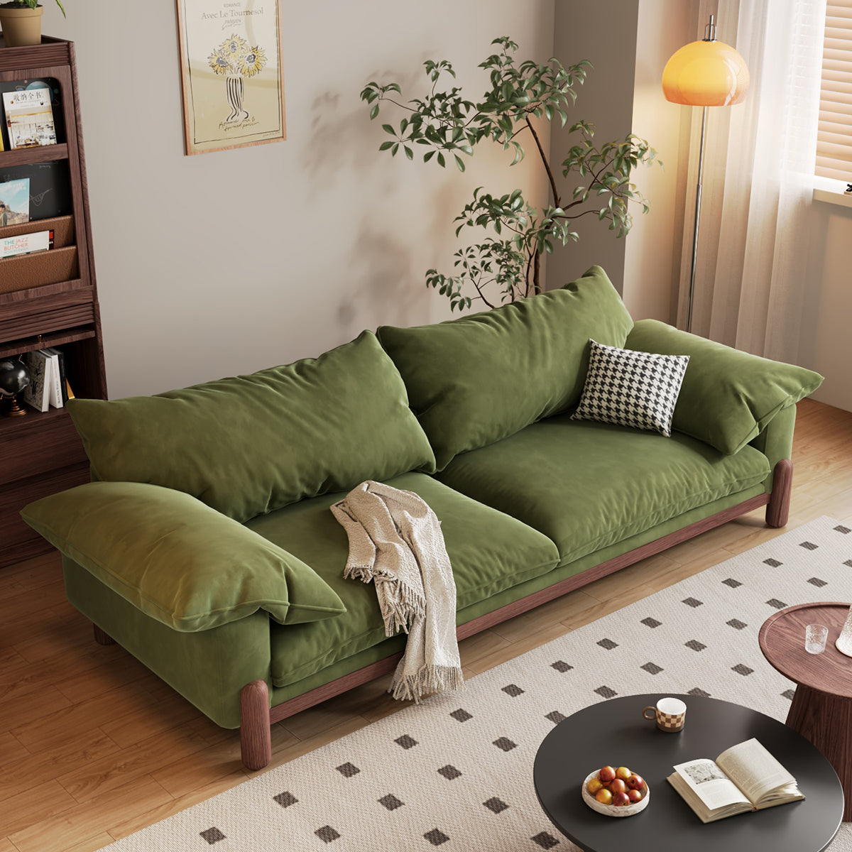 Wooden Three-Seater Sofa with Armrests – Oversized Comfort and Style