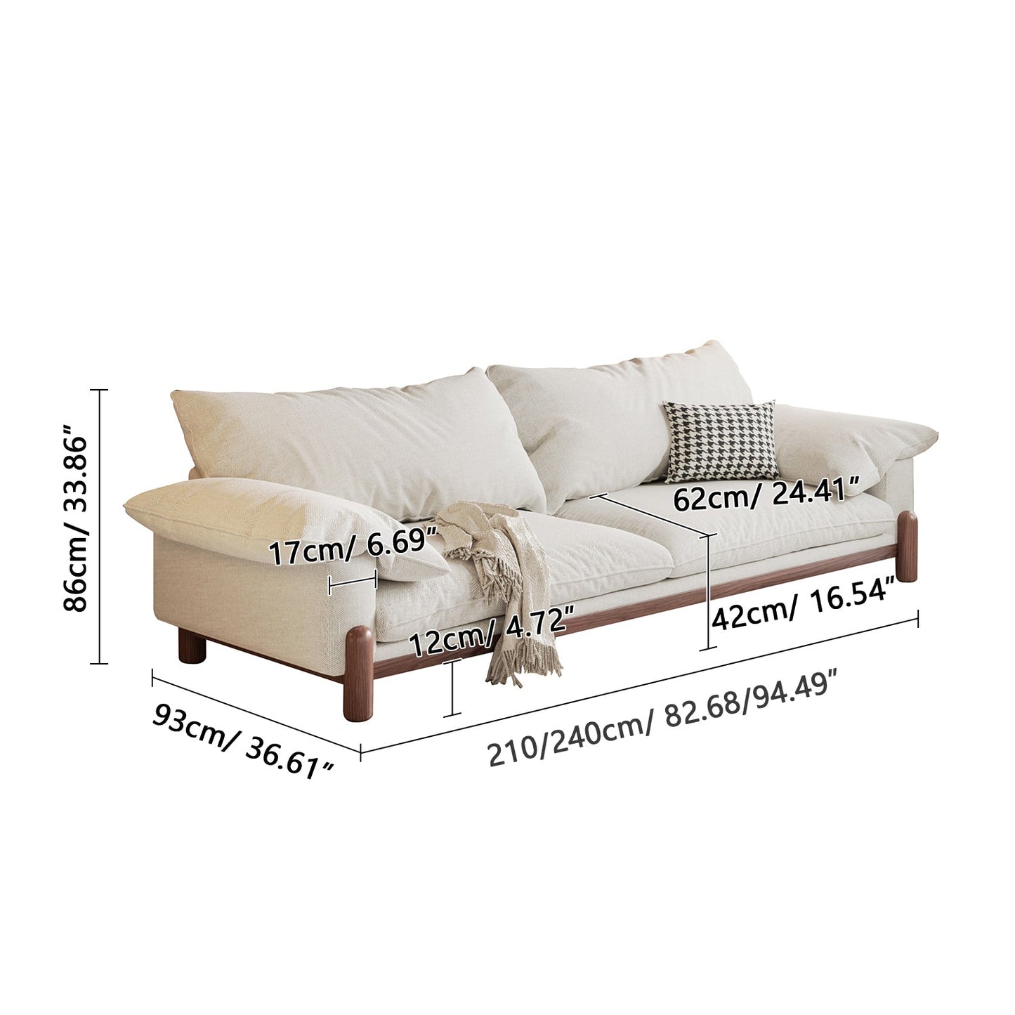 Wooden Three-Seater Sofa with Armrests – Oversized Comfort and Style