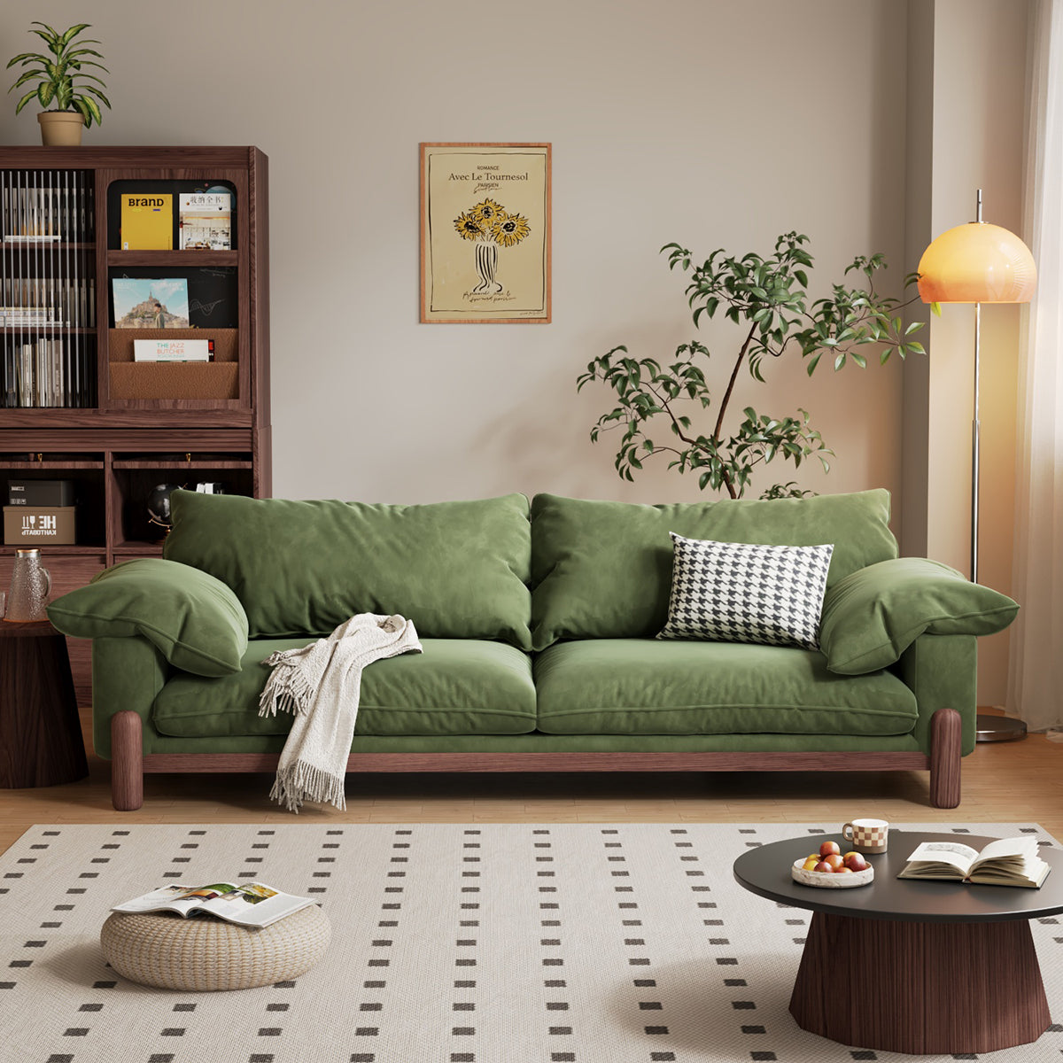 Wooden Three-Seater Sofa with Armrests – Oversized Comfort and Style
