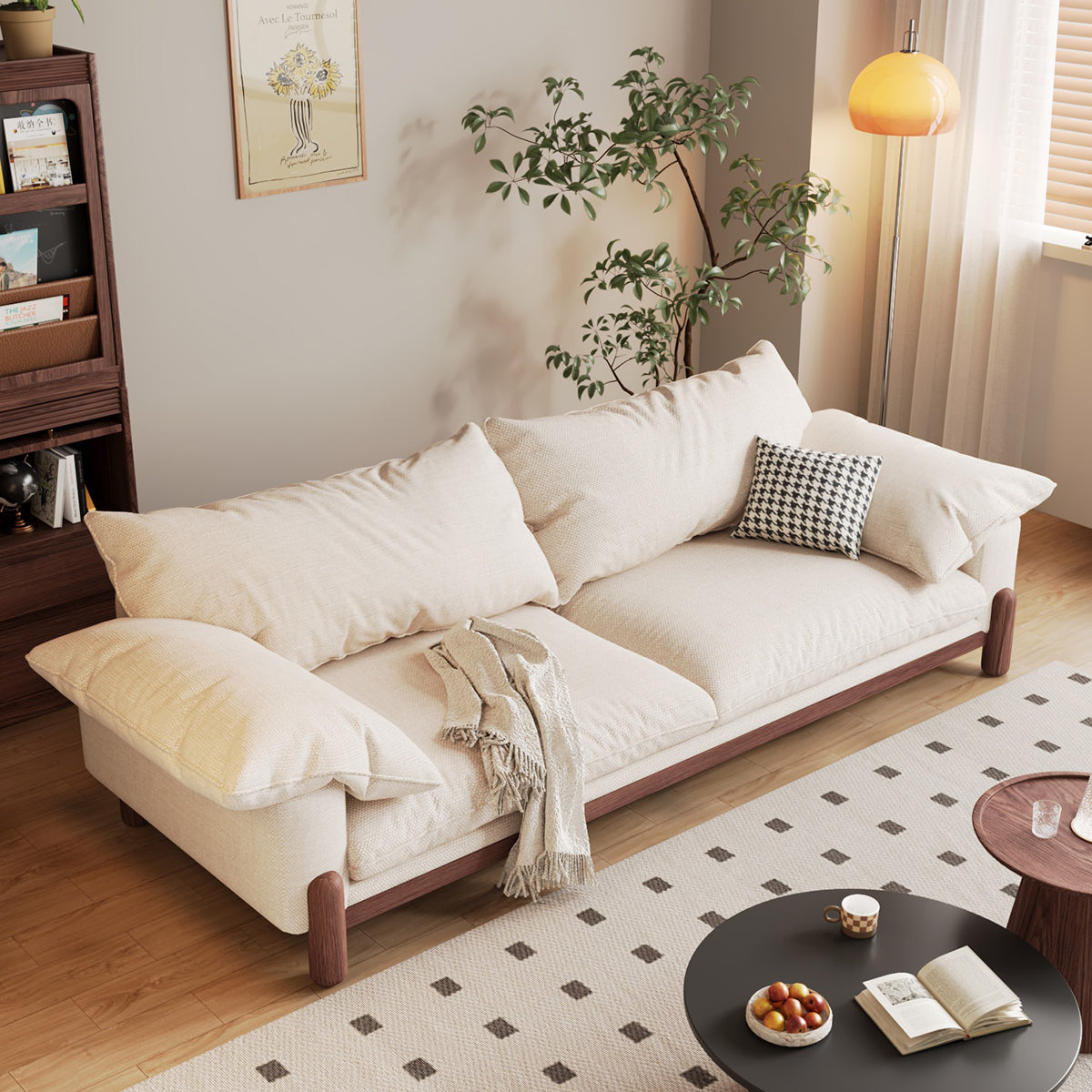 Wooden Three-Seater Sofa with Armrests – Oversized Comfort and Style