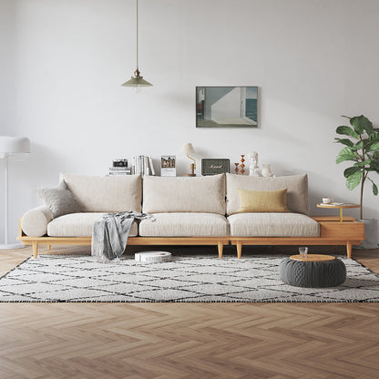 116.3" Beige Cotton Linen 3-Seater Sofa Storage Fabric Sofa with Round Arm