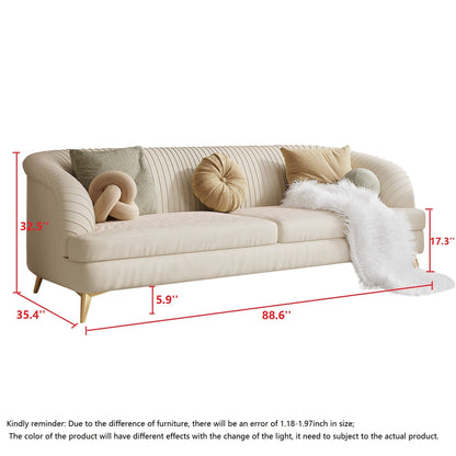 3-Seat Modern Tufted Velvet Sofa with Metal Feet
