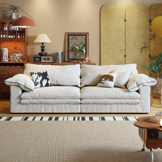 Beige Cotton Linen Removable Washable Fabric Sofa