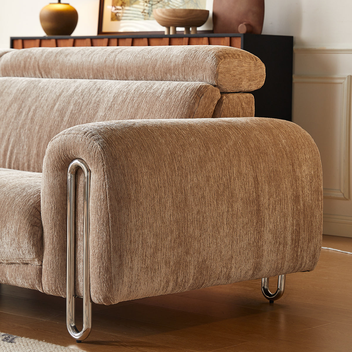 Contemporary Chenille Lounge Sofa with Removable Couch Cover