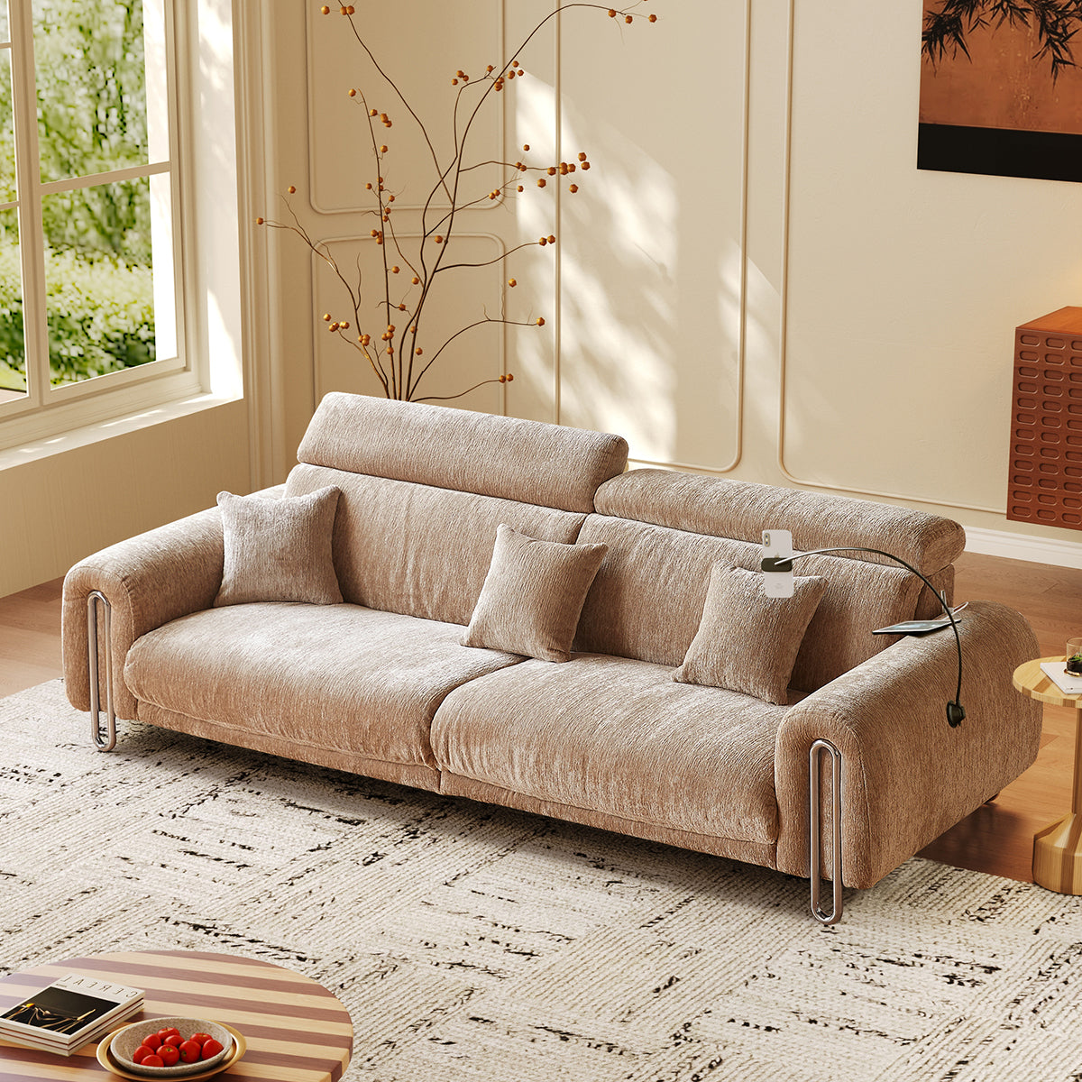 Contemporary Chenille Lounge Sofa with Removable Couch Cover