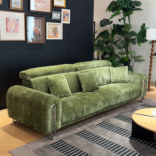 Green Chenille Big Comfy Couch – Adjustable Headrest, Water-Resistant