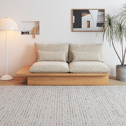 Cotton Linen Beige Sofa With Wood Frame & Storage Underneath