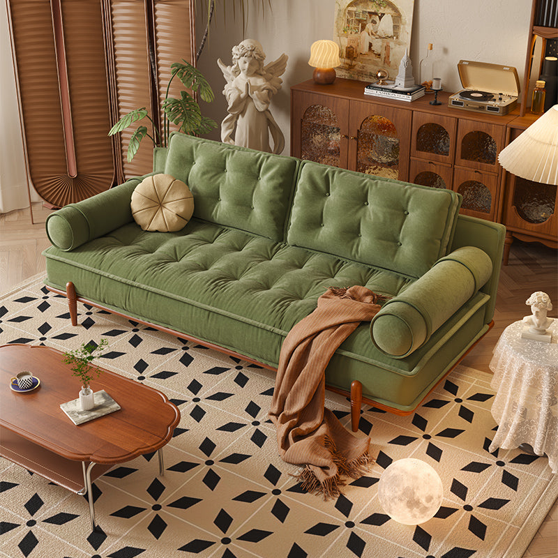 French Vintage Couch Sofa Available in Green & White Tech Velvet Upholstery