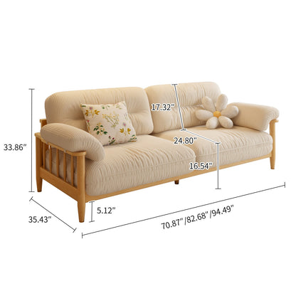 Japandi Solid Ash Wood Sofa Available in Cotton Linen, Corduroy & Cat-Scratch Fabric