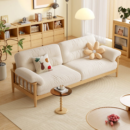 Japandi Solid Ash Wood Sofa Available in Cotton Linen, Corduroy & Cat-Scratch Fabric