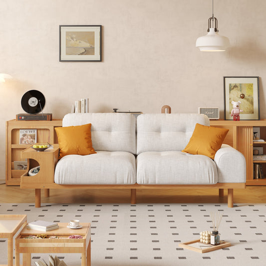 Japandi Wooden Base Sofa with Integrated Cat Den